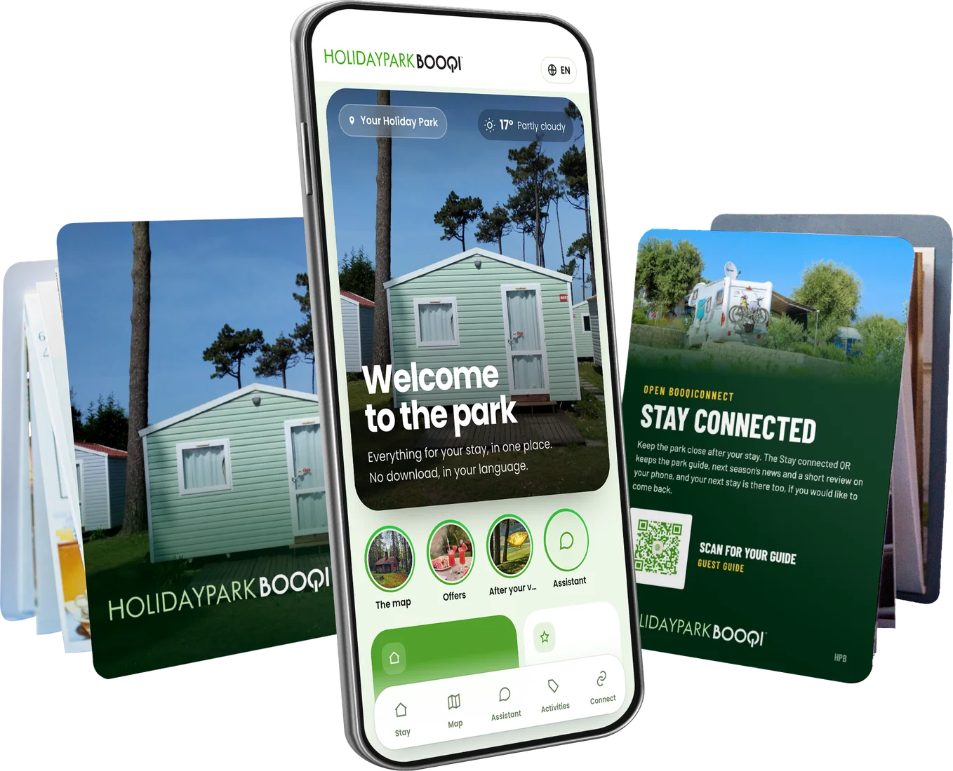 De HolidayParkBooqi met daarnaast een telefoon met de gastengids